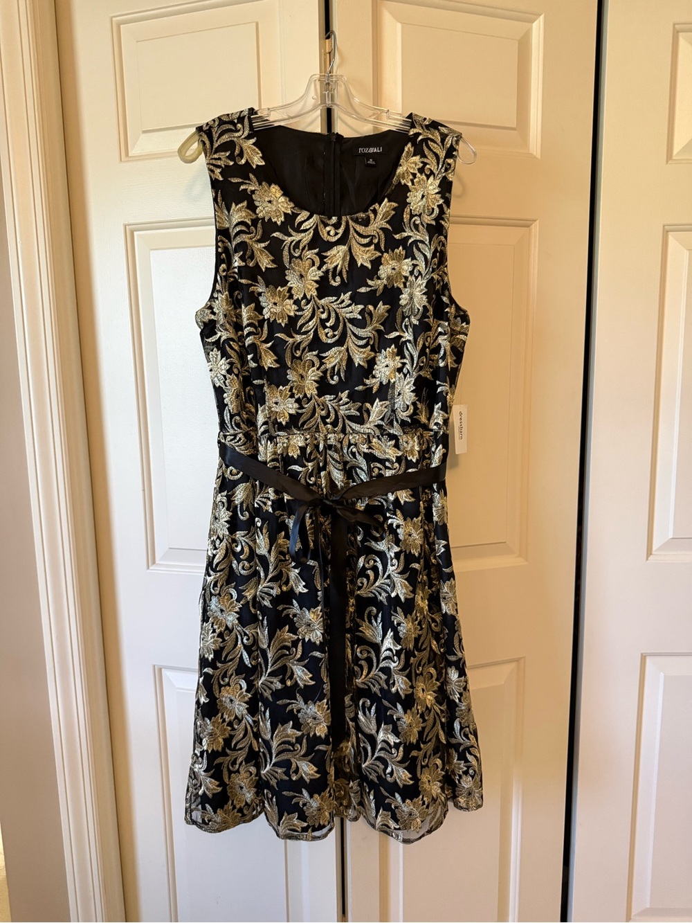 XOXO Black and Gold Floral Sleeveless Fit & Flare Dress